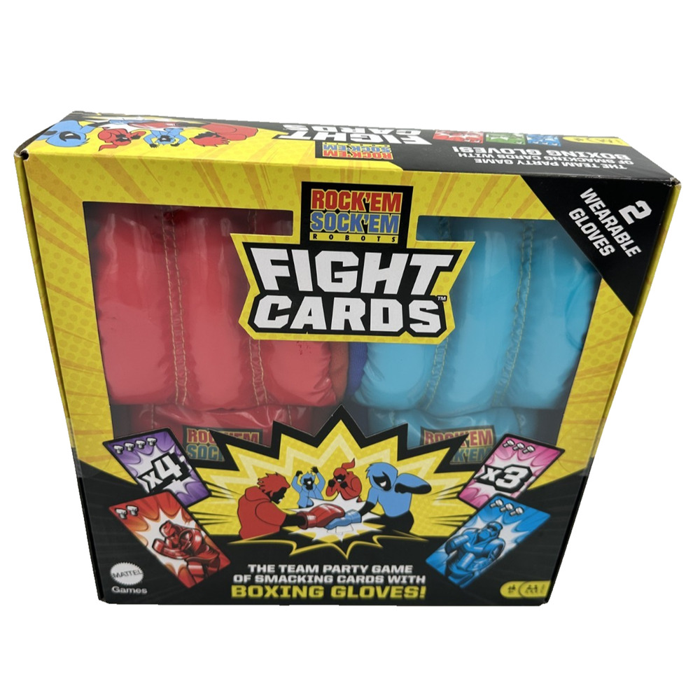 Mattel Games Rock ‘Em Sock ‘Em- Robots Fight Cards Game w/ 2 Boxing Gloves
